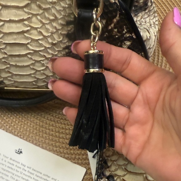 Brahmin Mini Layla Espresso Mist Black and Cream-Embossed Satchel/small wallet. - Picture 9 of 17